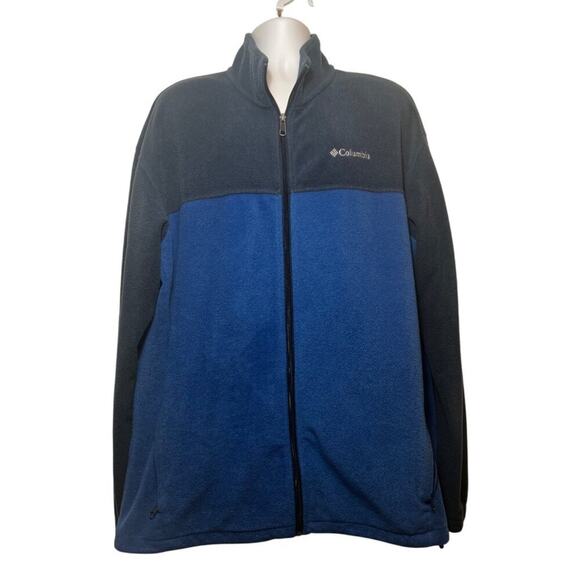 Columbia Full Zip Fleece Jacket, Blue Colorblock, 2XT - Picture 1 of 9